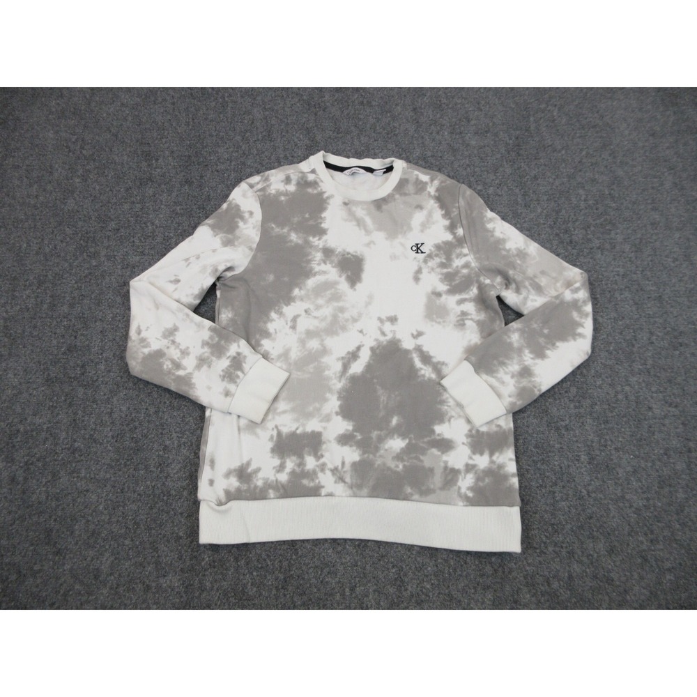 Calvin‎ Klein Sweatshirt Mens Medium Gray Tie Dye Crewneck Fleece Pullover Logo